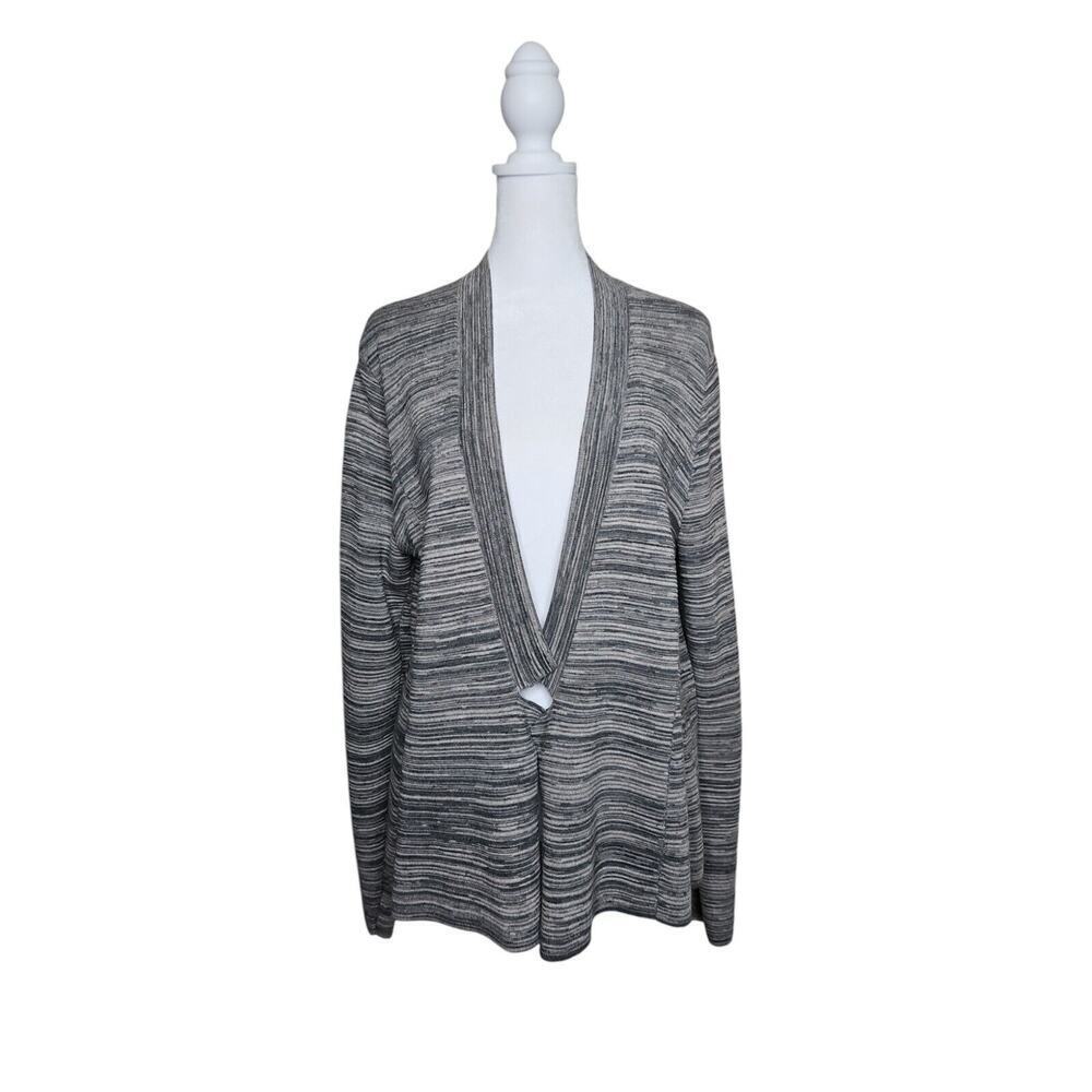Eileen Fisher Tencel Organic Cotton Notch Cardigan Heather Gray Maple Oat Sz L - Picture 2 of 7